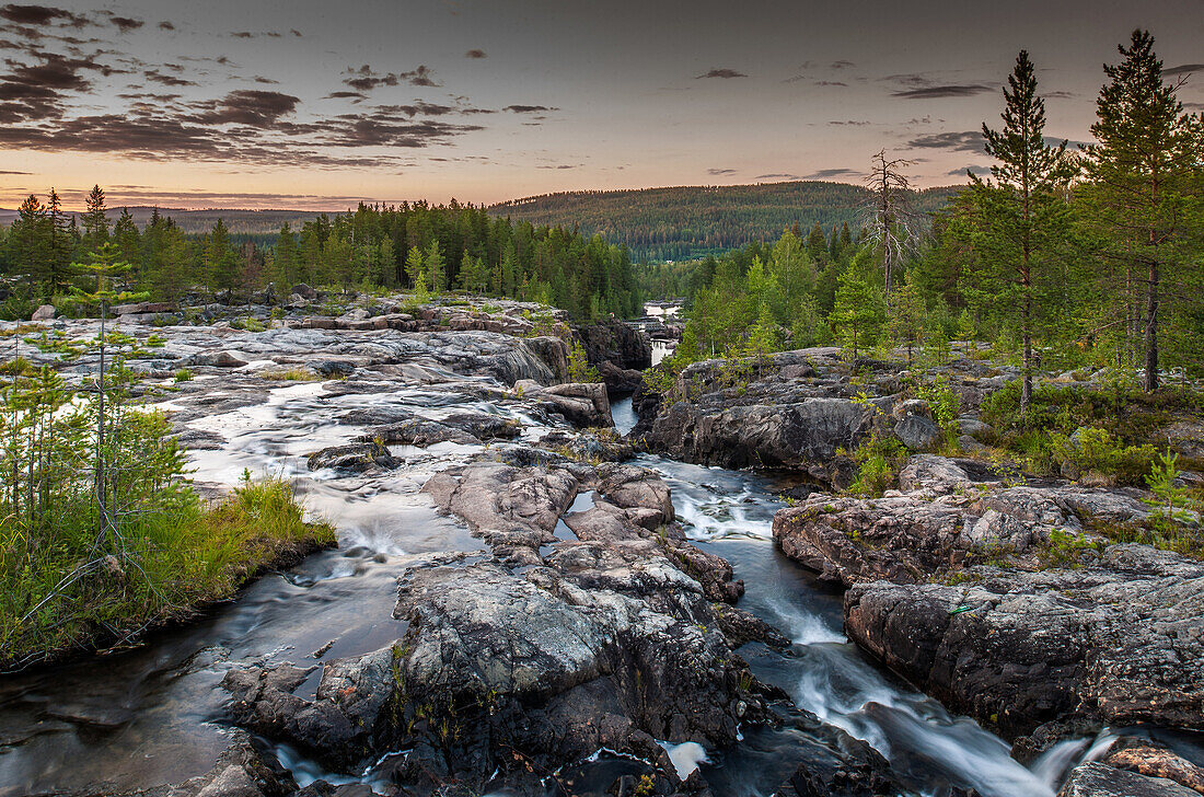 River flowing through gorge, Storforsen, Lapland, Sweden