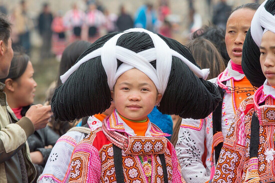 China ,Guizhou province , Suoga village , Suoga is is a small town 60 km from Liuzhi, in the area of Liupanshui, the westnorthern part of Guizhou , Long Horn Miao people in traditional dress , festival.