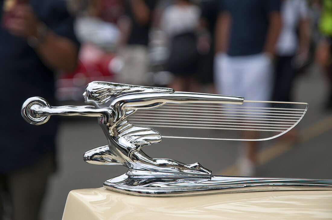 Canada, BC, Delta. Ladner Auto Show. 1939 Packard hood ornament.