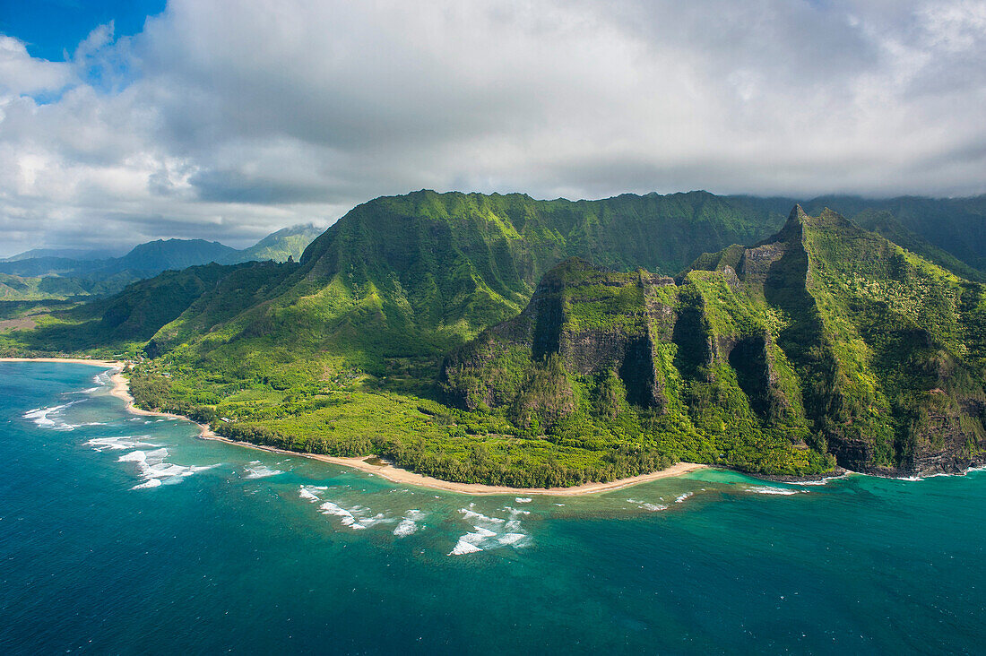 Aerial of the Napali coast, Kauai, Hawaii, United States of America, Pacific