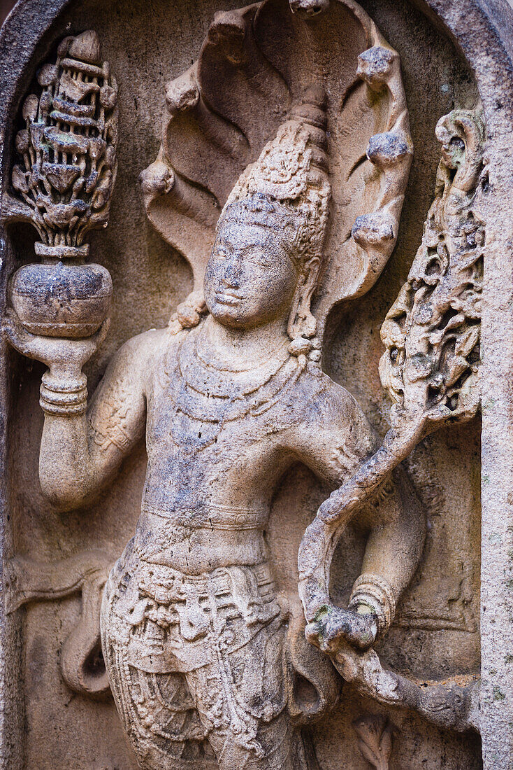 Guardian statue carving at Sri Maha Bodhi in the Mahavihara (The Great Monastery), Anuradhapura, UNESCO World Heritage Site, Sri Lanka, Asia