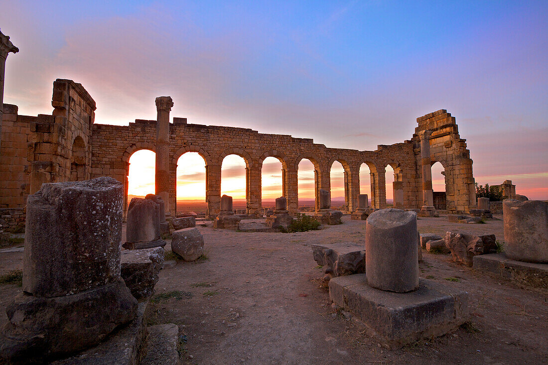 Excavated Roman City, Volubilis, UNESCO World Heritage Site, Morocco, North Africa, Africa
