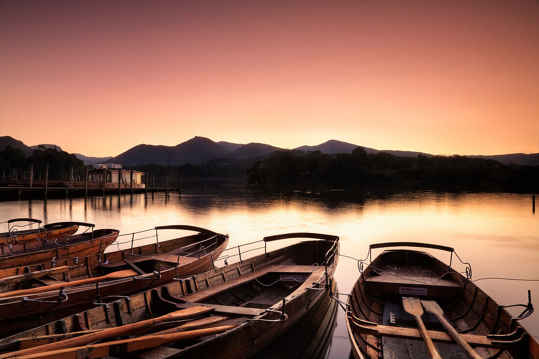 Rowing boats on Derwent Water, Keswick, Lake District National Park, Cumbria, England, United Kingdom, Europe