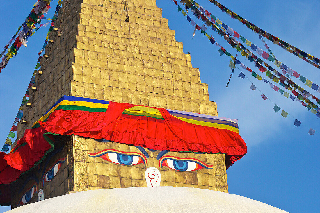 All seeing eyes of the Buddha, Boudhanath Stupa, UNESCO World Heritage Site, Kathmandu, Nepal, Asia