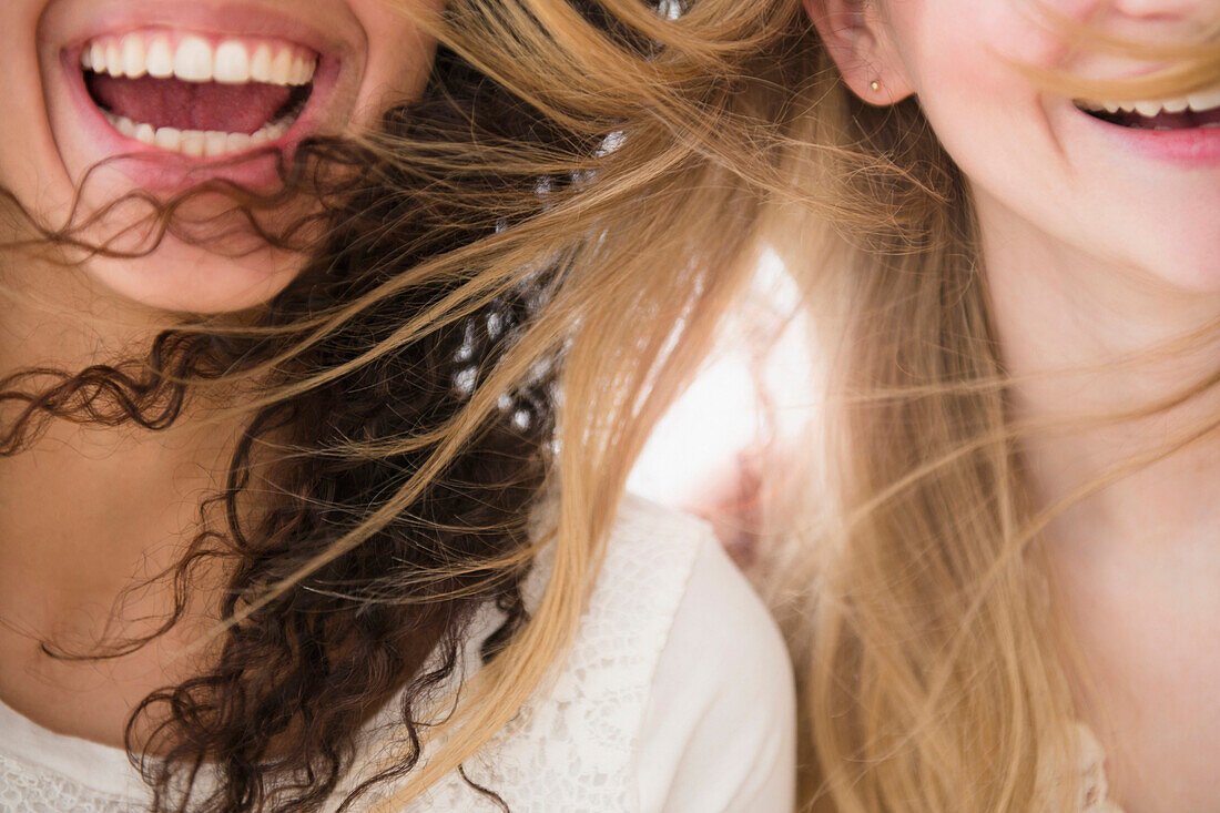 Close up of women's hair blowing in wind, Jersey CIty, New Jersey, USA