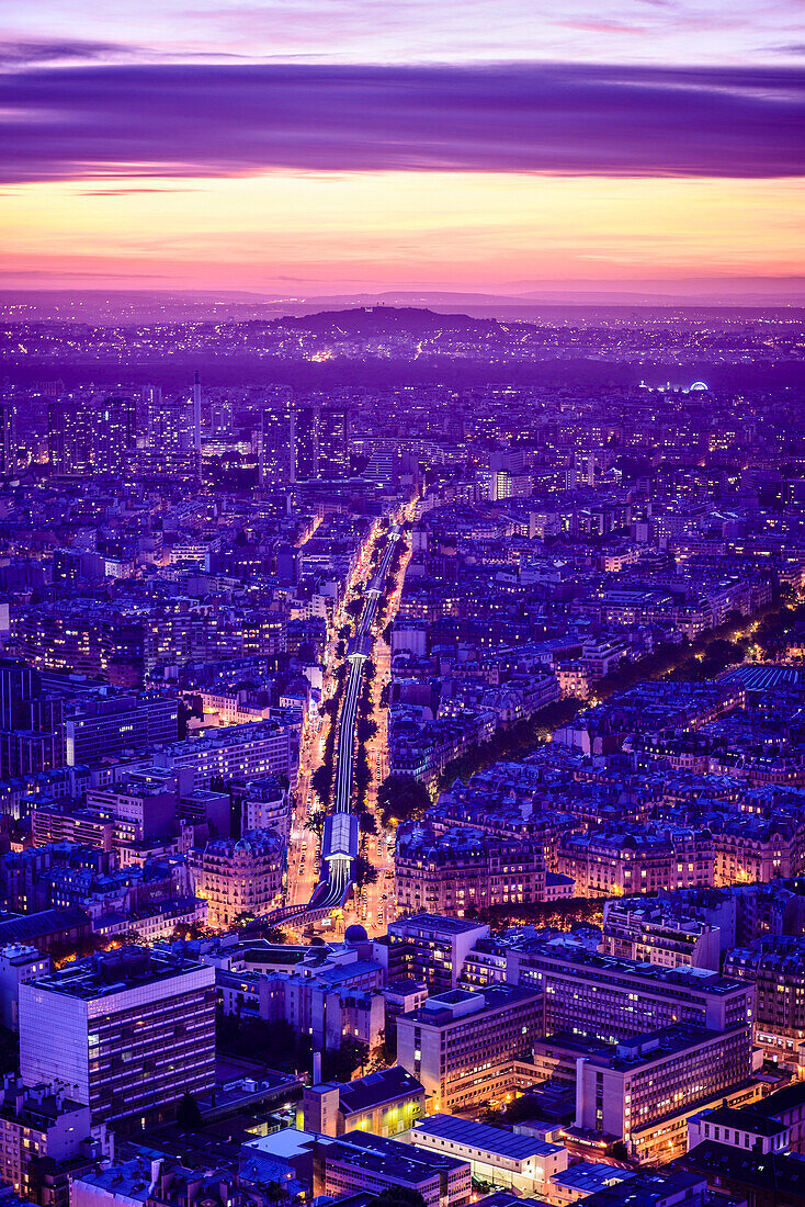 Aerial view of Paris cityscape at night, Paris, Ile de France, France, Paris, Ile de France, France