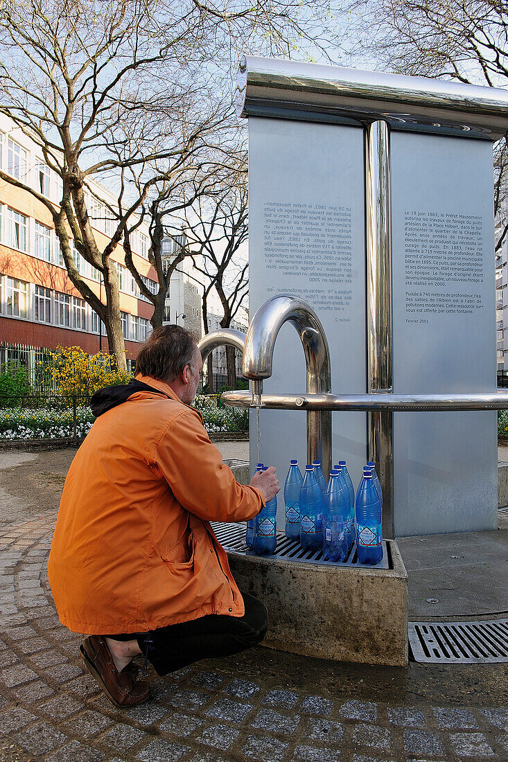 France, Paris, 18th district, Public garden of the Madonna, natural Fountain