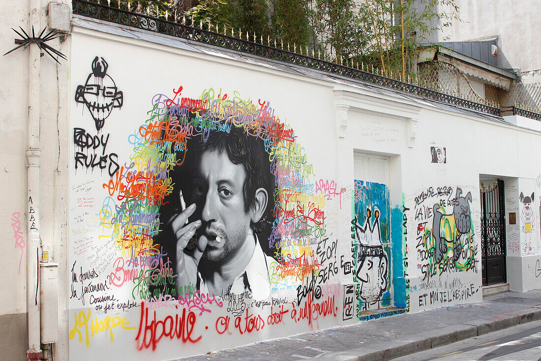 France, Paris 6e area, Verneuil street, Serge Gainsbourg family residence with graffities on the wall