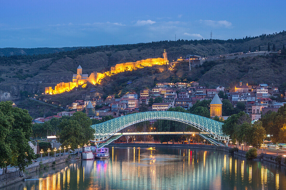 Georgia, Tbilisi City, The Peace Bridge and Narikala Castle