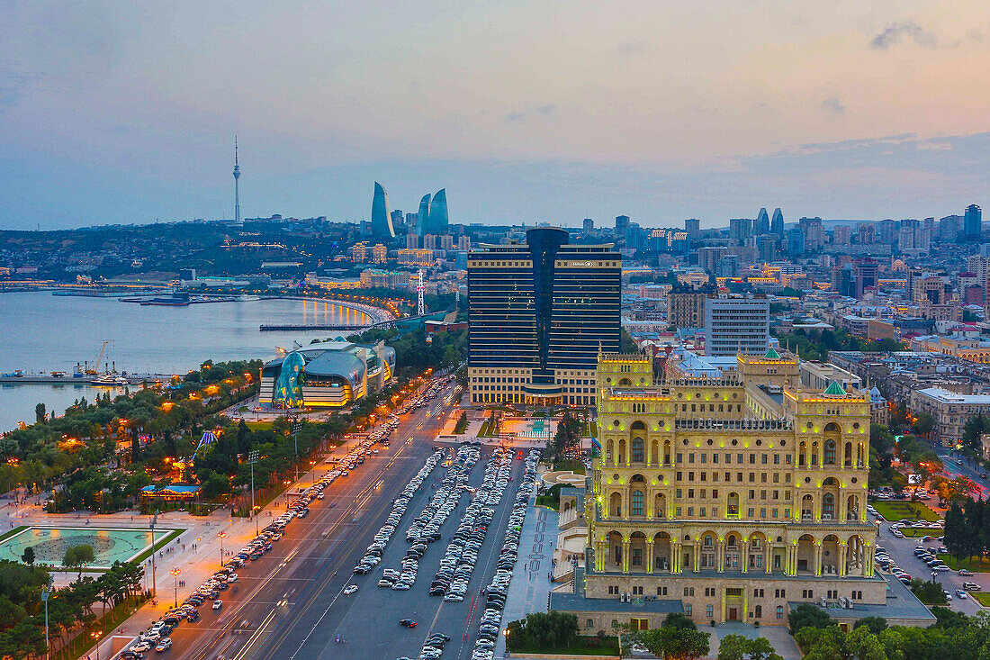 Azerbaijan, Baku City, Government House and Baku Bay