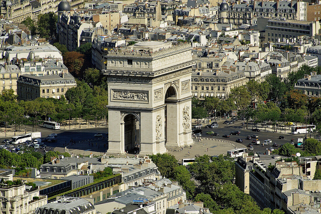 'France, Paris, District of the 16th district, the Arc de Triomphe (Seen since the 1st floor of the ''Eiffel Tower'')'