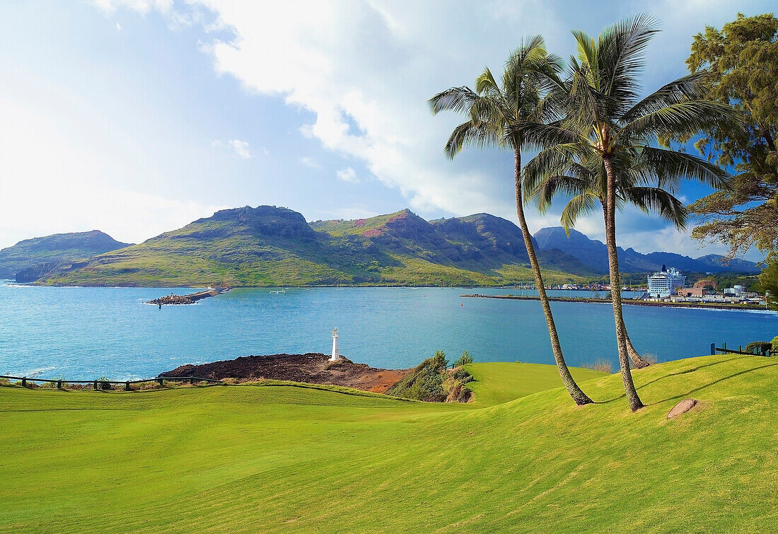 'View from the Kauai Lagoon Golf Club towards the Nawiliwili Harbor; Kauai, Hawaii, United States of America'
