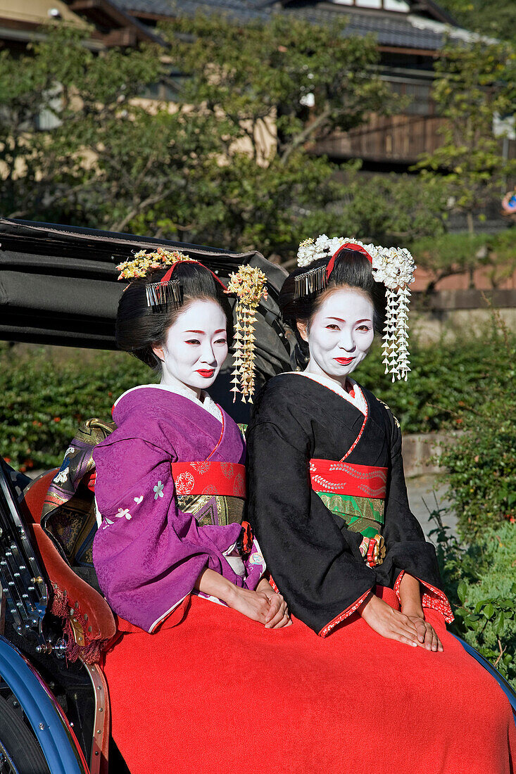 'Portrait Of Geishas In A Rickshaw; Kyoto, Japan'