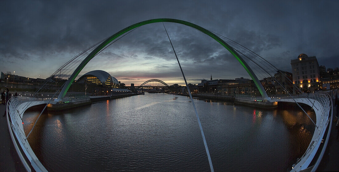 'Millenium Bridge Over The River Tyne; Newcastle Upon Tyne, Tyne And Wear, England'