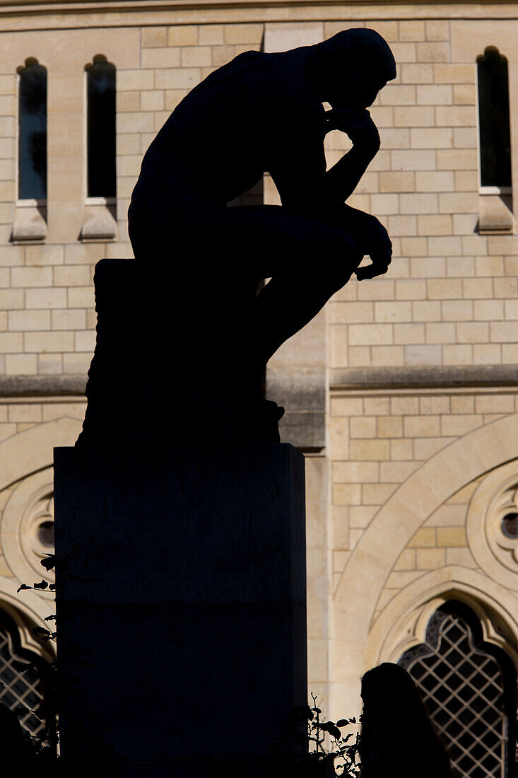 Back-lit photo of the thinker by auguste rodin, rodin museum, 7th arrondissement, paris (75), ile-de-france, france