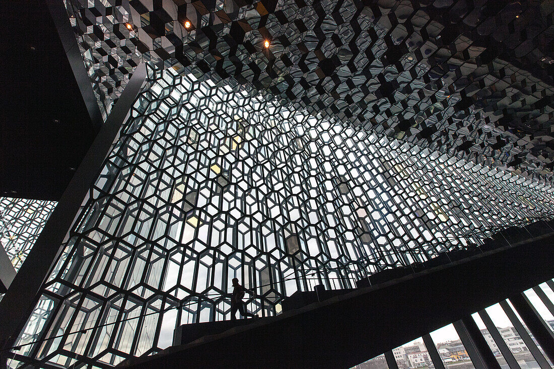 Interior of harpa, concert hall and conference center, old port of reykjavik, midnight sun, reykjavik, capital of iceland, southern iceland, europe