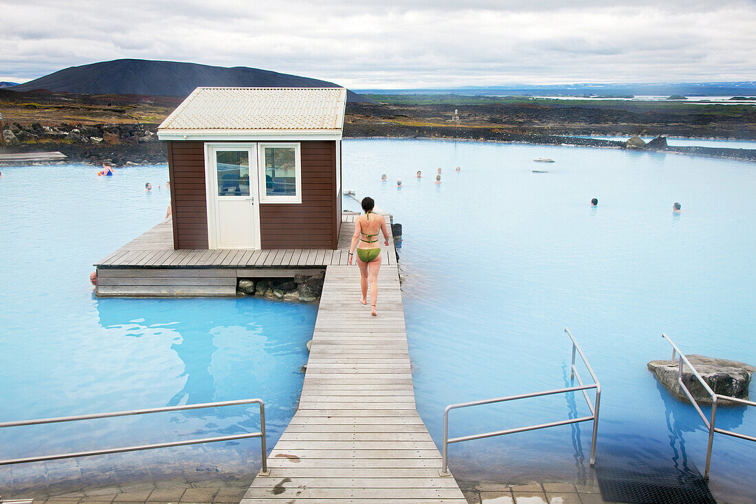 Jardbodin, myvatn nature baths, tourist complex offering bathing in a lagoon with many particular health properties, lake myvatn, northern iceland, europe
