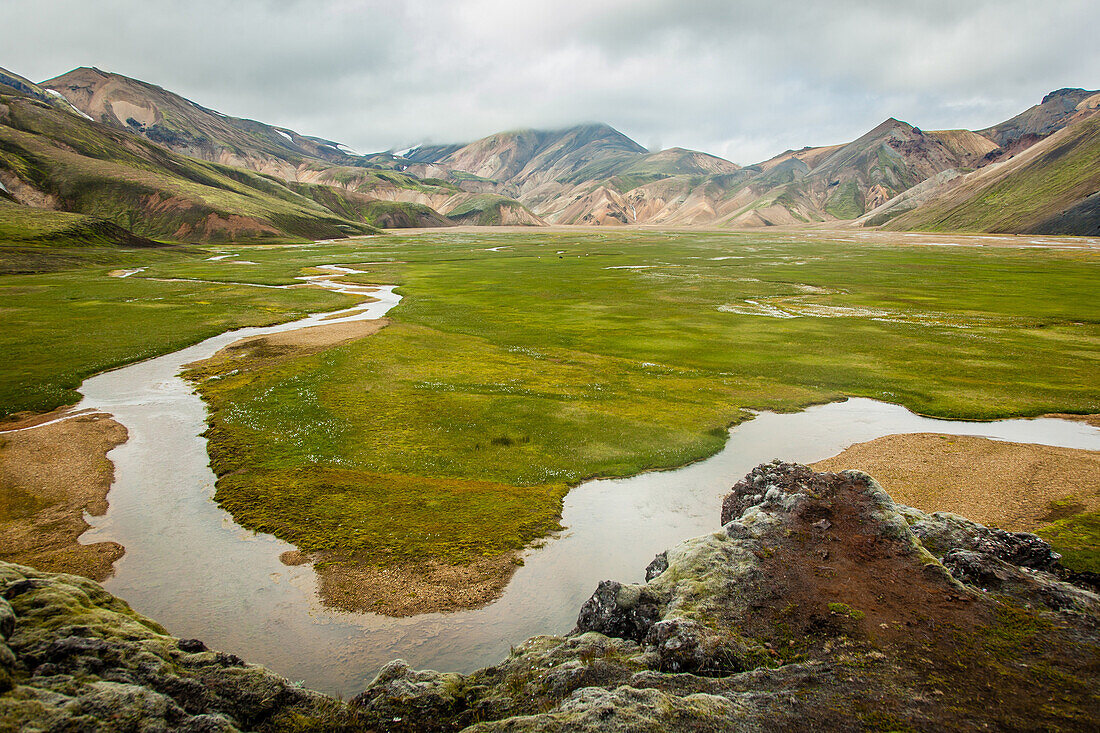 Mountains of rhyolite in landmannalaugar, volcanic and geothermal zone of which the name literally means 'hot baths of the people of the land', region of the high plateaus, southern iceland, europe