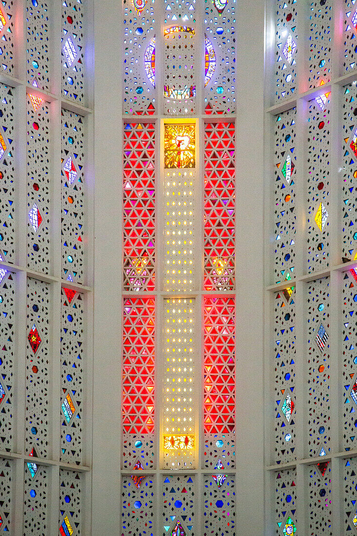 Stained glass in the choir of the sacred heart church, built in 1930 and turned into a cultural spot, arab league park, casablanca, morocco, africa
