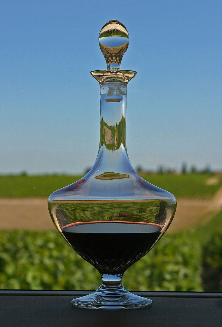 Carafe of chateau latour wine, pauillac, gironde (33), aquitaine, france