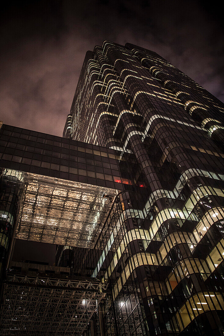 Modern Skyscraper at Night, Low Angle View, Boston, Massachusetts, USA