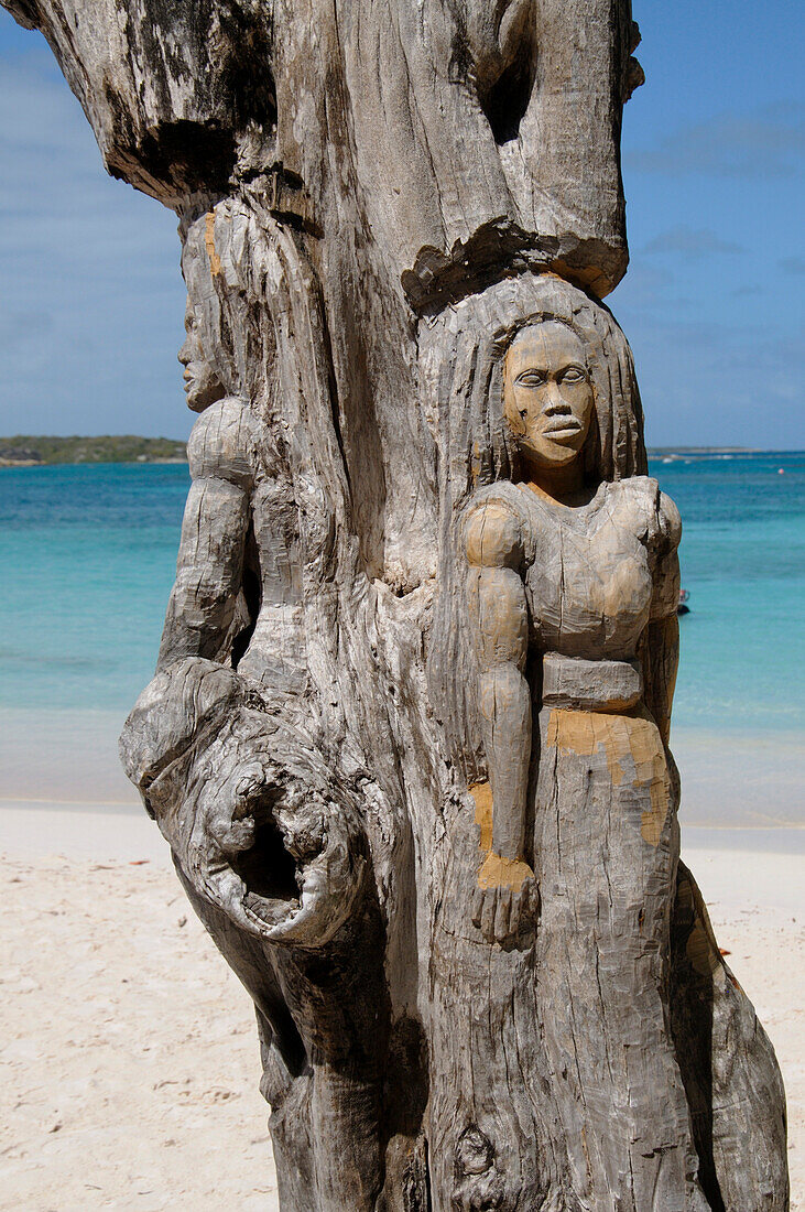 Wooden tree sculpture, Long Bay, Antigua, Leeward Islands, West Indies, Caribbean, Central America
