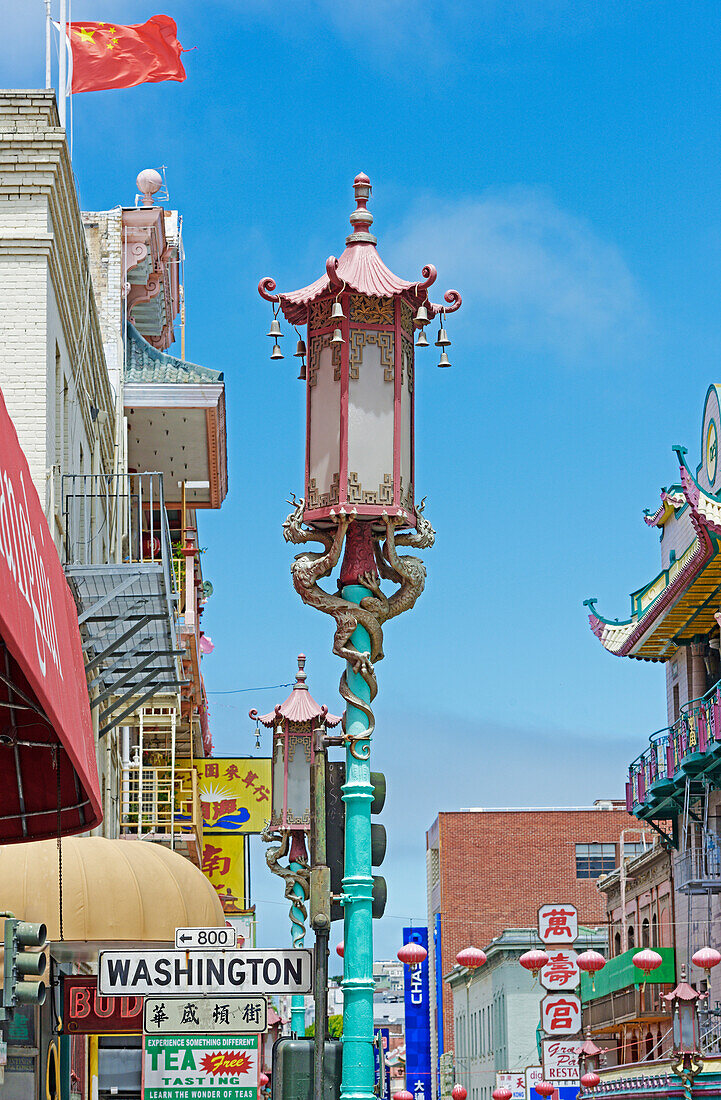 Golden Dragon street lamp in Chinatown, San Francisco, California, United States of America, North America