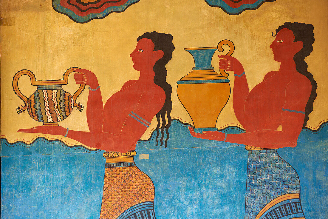 Mural paintings, Corridor of the Procession, Minoan archaeological site of Knossos, Crete, Greek Islands, Greece, Europe