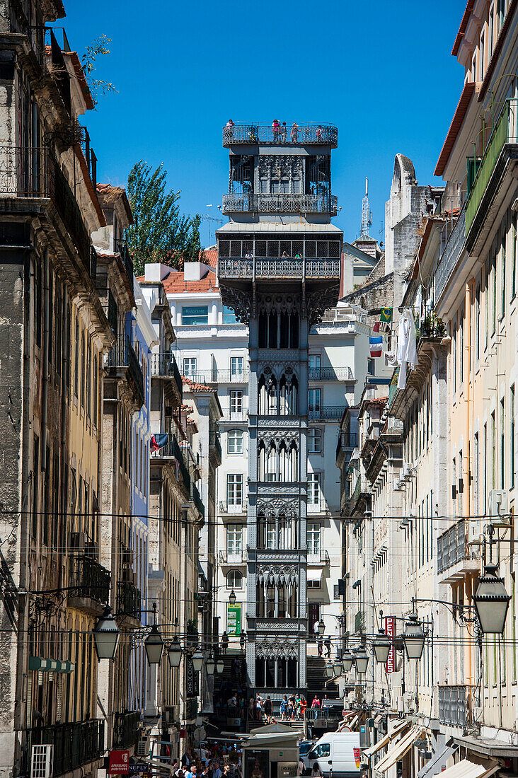 The old Elevador de Santa Justa in Lisbon, Portugal, Europe