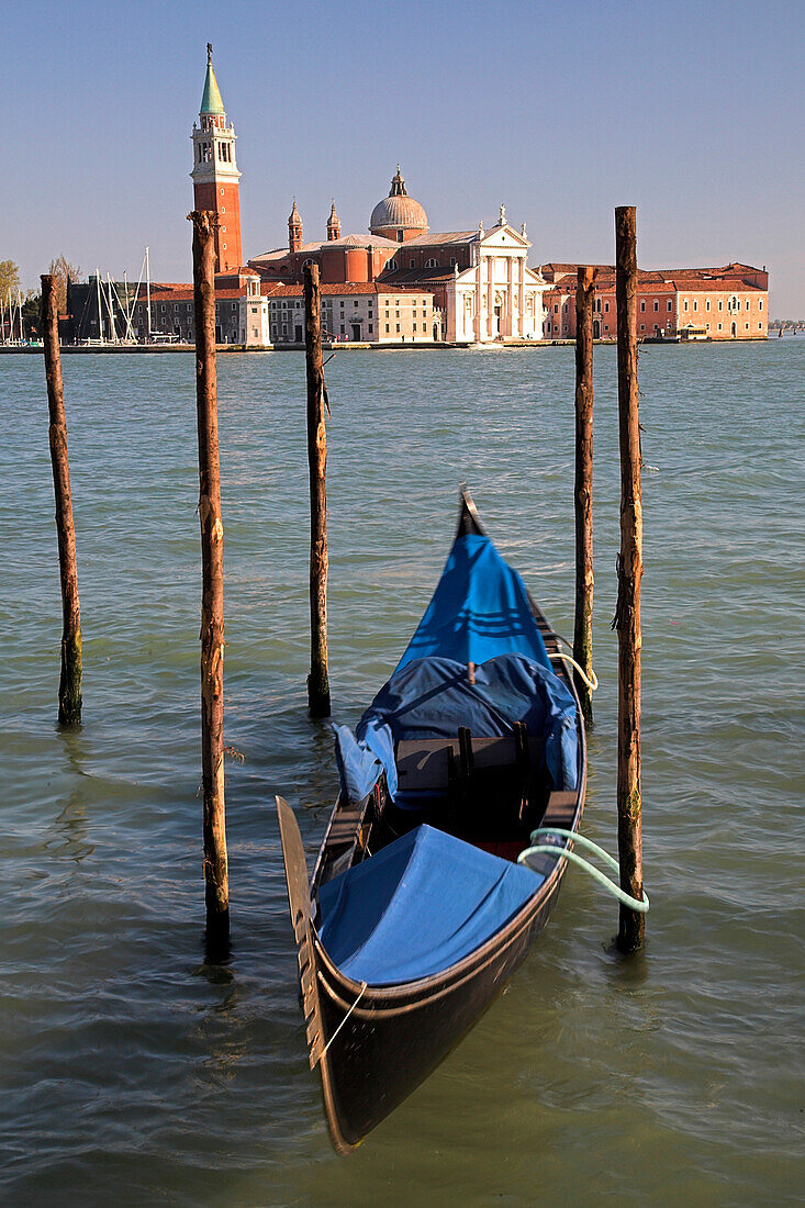 A Gondola With San Giorgio Maggiore In The Background, Venice, Italy