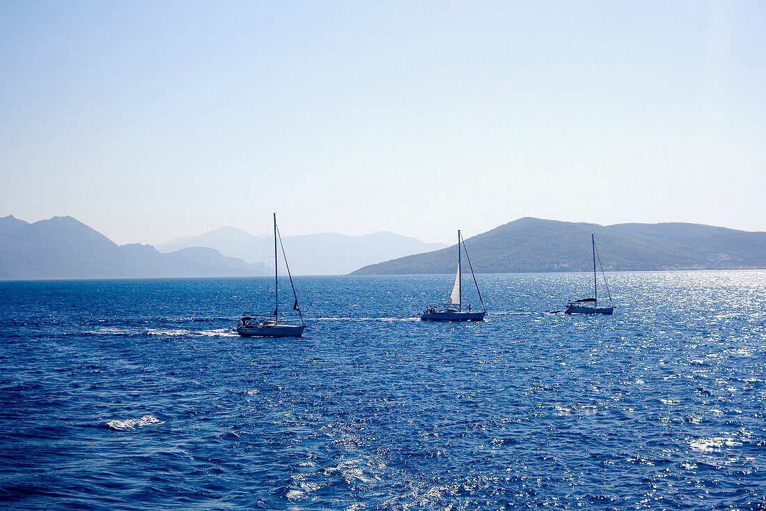 Sailboats On The Aegean Sea, Greece