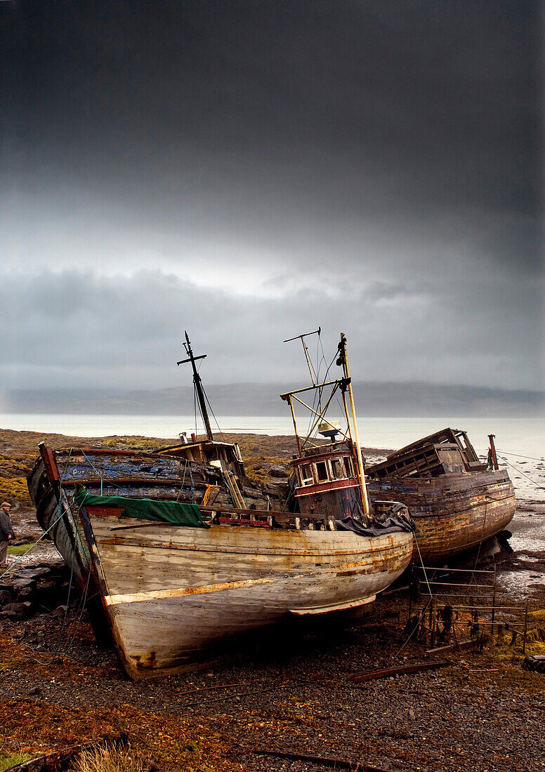 Three Boats On Shore, Island Of Mull, Scotland