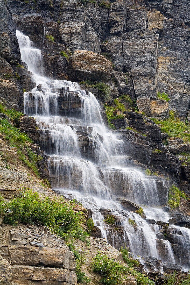 Waterfall Near Logan Pass, Glacier National Park, Kalispell, Montana, Usa