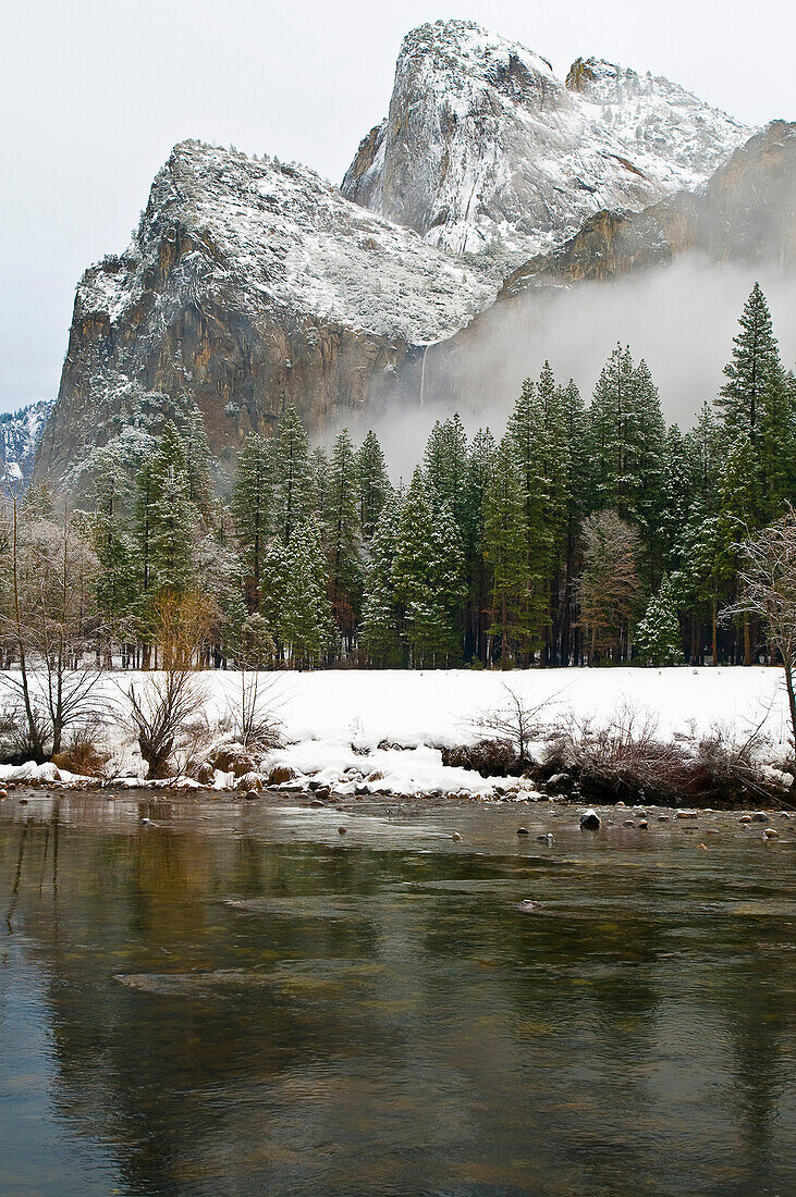 Cathedral Rocks In Winter, Yosemite National Park, California, United States Of America