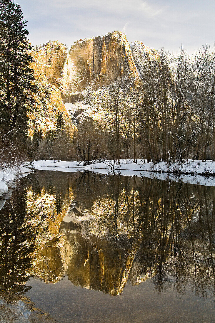 Mountains Reflecting In Merced River In Winter, Yosemite National Park, California, United States Of America