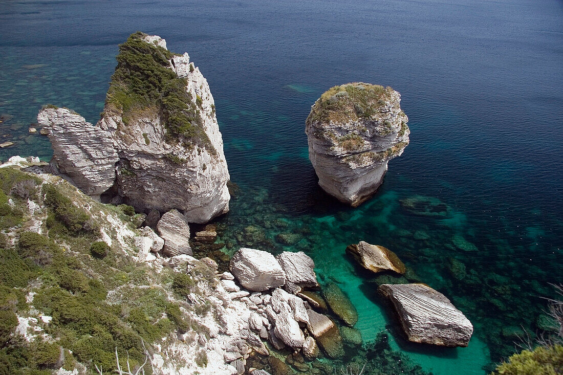 'Bonifacio, Corsica, France; Rock Formations Along The Coastline'