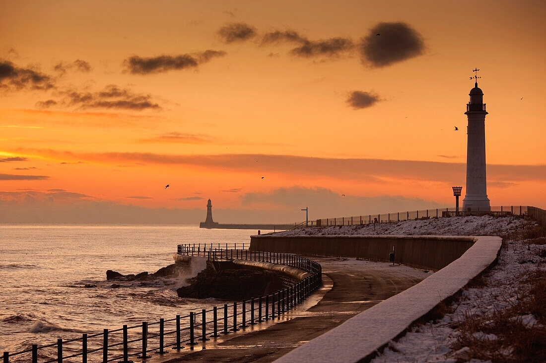 'Sunderland, Tyne And Wear, England; A Lighthouse Along The Coast In The Winter'