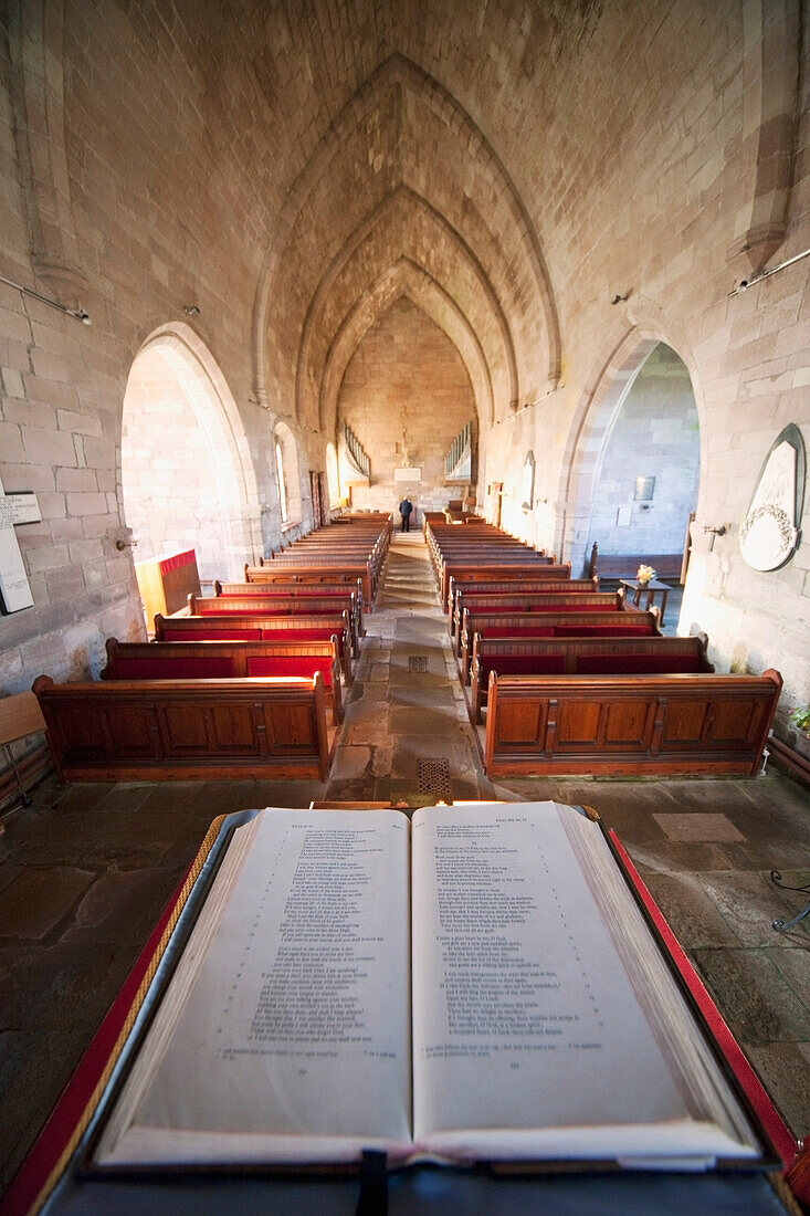 'Northumberland, England; An Open Bible At The Back Of A Church'