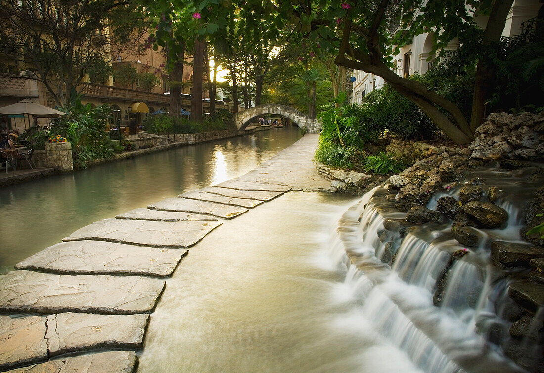 'San Antonio, Texas, United States Of America; Waterfalls Along The Riverwalk'