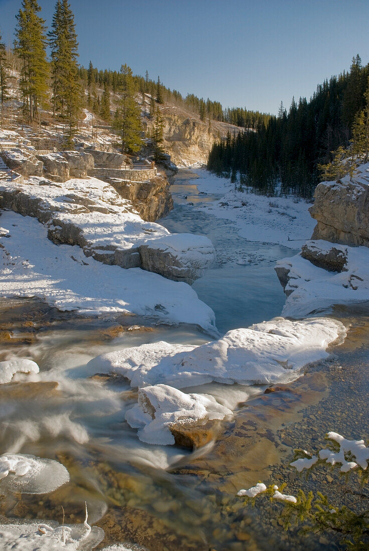 'Bragg Creek, Alberta, Canada; Elbow Falls And Elbow River In Winter'