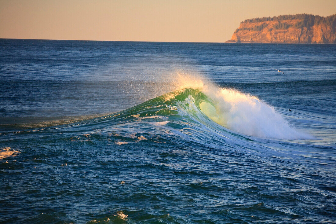 'Oregon, United States Of America; A Wave Curl At Cape Kiwanda Along The Coast'