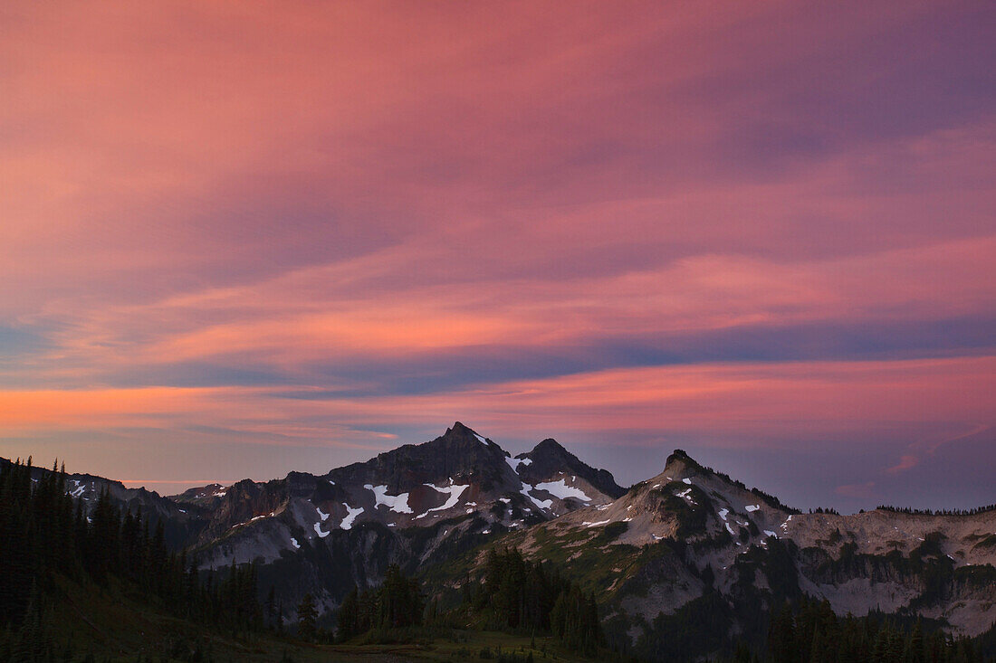 'Sunrise Over Tatoosh Mountains In Paradise Park In Mt. Rainier National Park; Washington, United States Of America'