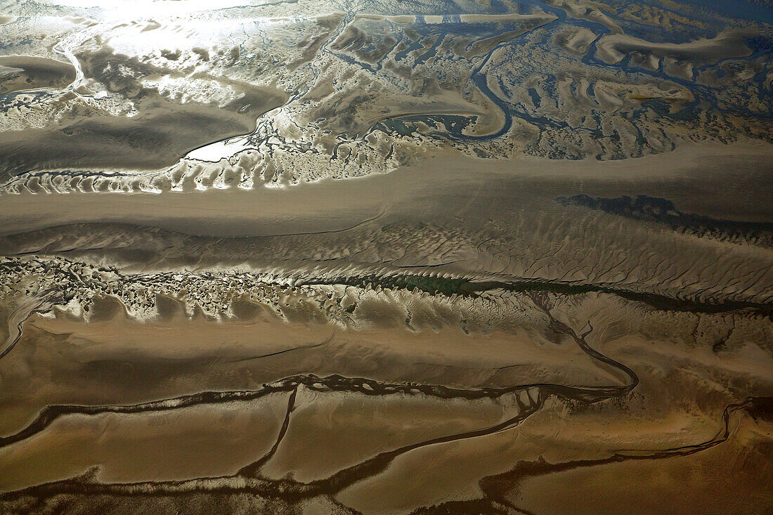 France, Pas-de-Calais (62), Authie Bay, quicksand in the estuary (aerial view)