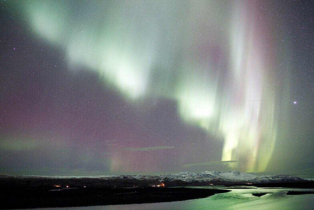 Iceland. Southern region. Stora Mork. Aurora Borealis.