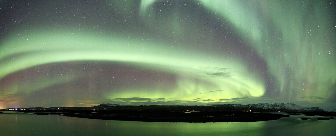 Iceland. Southern region. Stora Mork. Aurora Borealis.