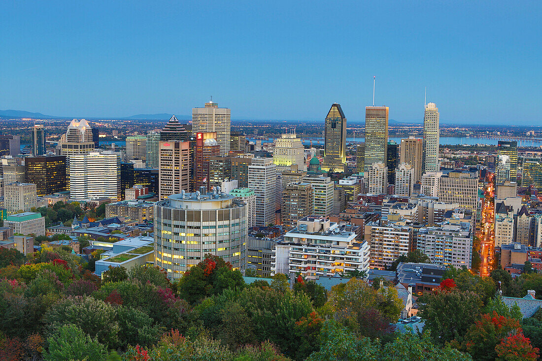 Canada, Quebec Province, Montreal City, Montreal City Skyline from Mont Royal Belvedere