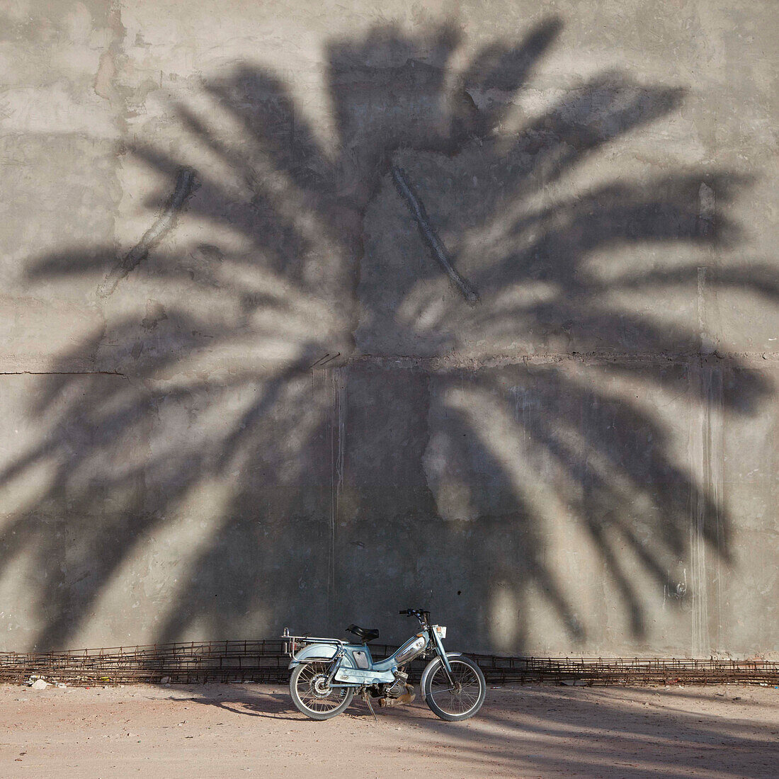 Moped in the shadow of a palm tree. Tunisia.