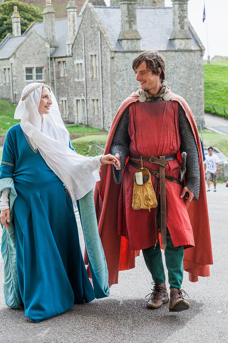 England, Kent, Dover, Dover Castle, Couple Dressed in Medieval Costume