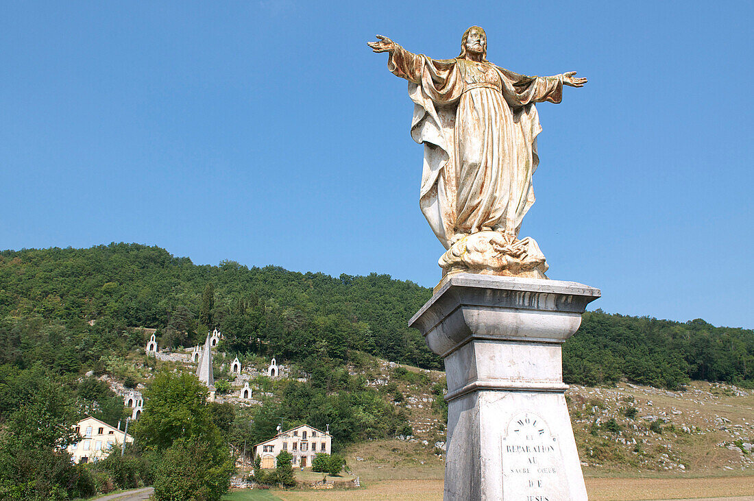 France, Midi Pyrenees, Ariege, way of the cross of raynaude, statue