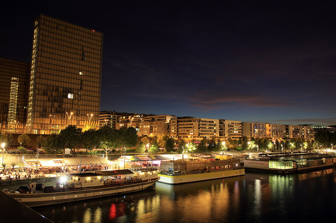 France, Paris, 13th district, banks of the Seine by night